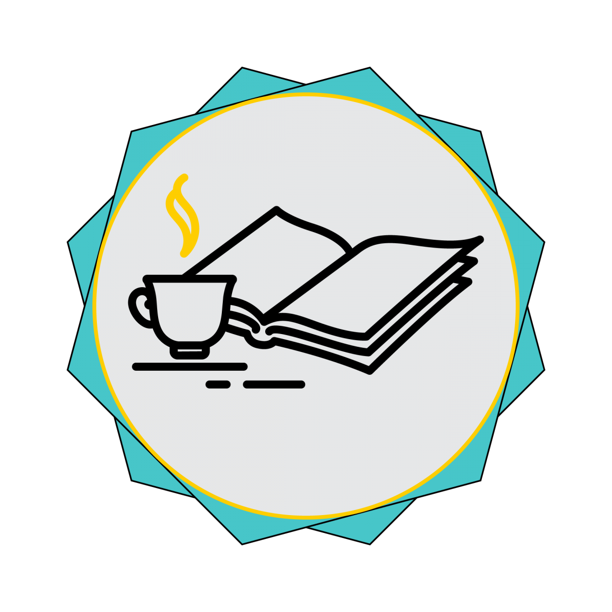 BookClub badge an open book with a cup of tea