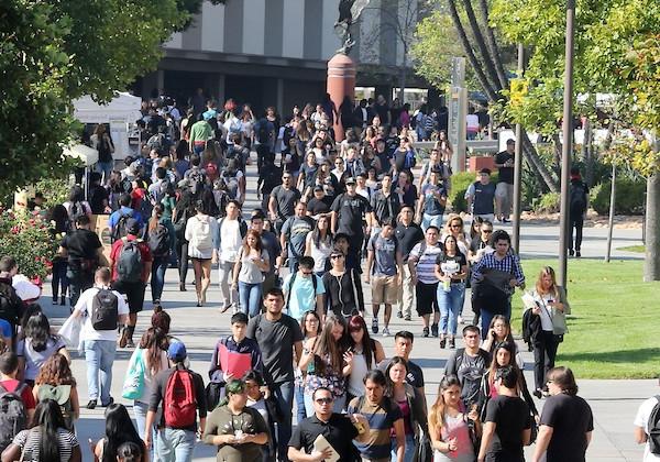 Students on Cal State LA main walkway