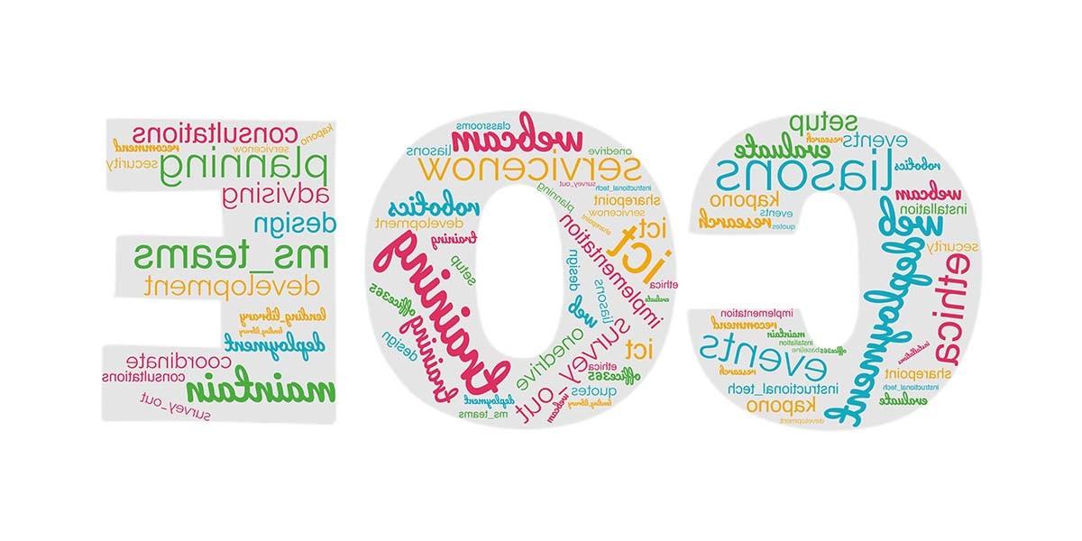 word cloud of services provided by the coe technical team.
